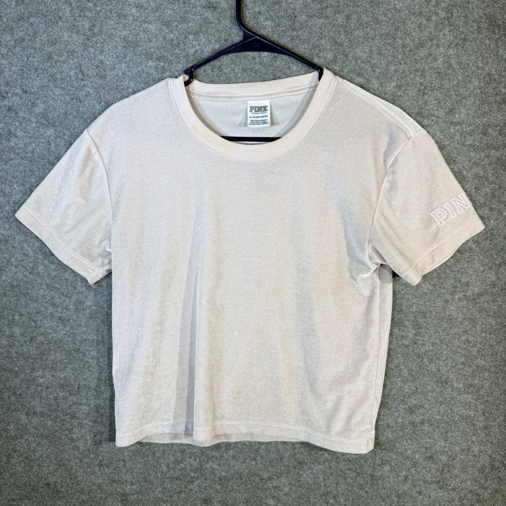 PINK Victoria's Secret Velvet Cropped T Shirt Womens XS Short Sleeve Crew Neck